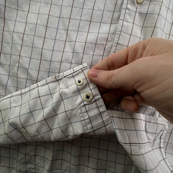 Peter Millar Men Button Up Shirt Long Sleeve 16.5 Cotton Blue Brown Check Adult - Picture 11 of 12